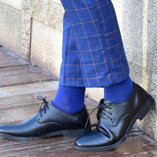 Solid Color Crew Cotton Dress Socks - Royal Blue