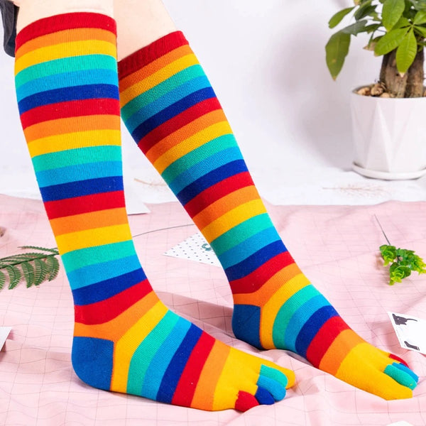 Fuzzy rainbow knee-high toe socks! : r/ThriftStoreHauls