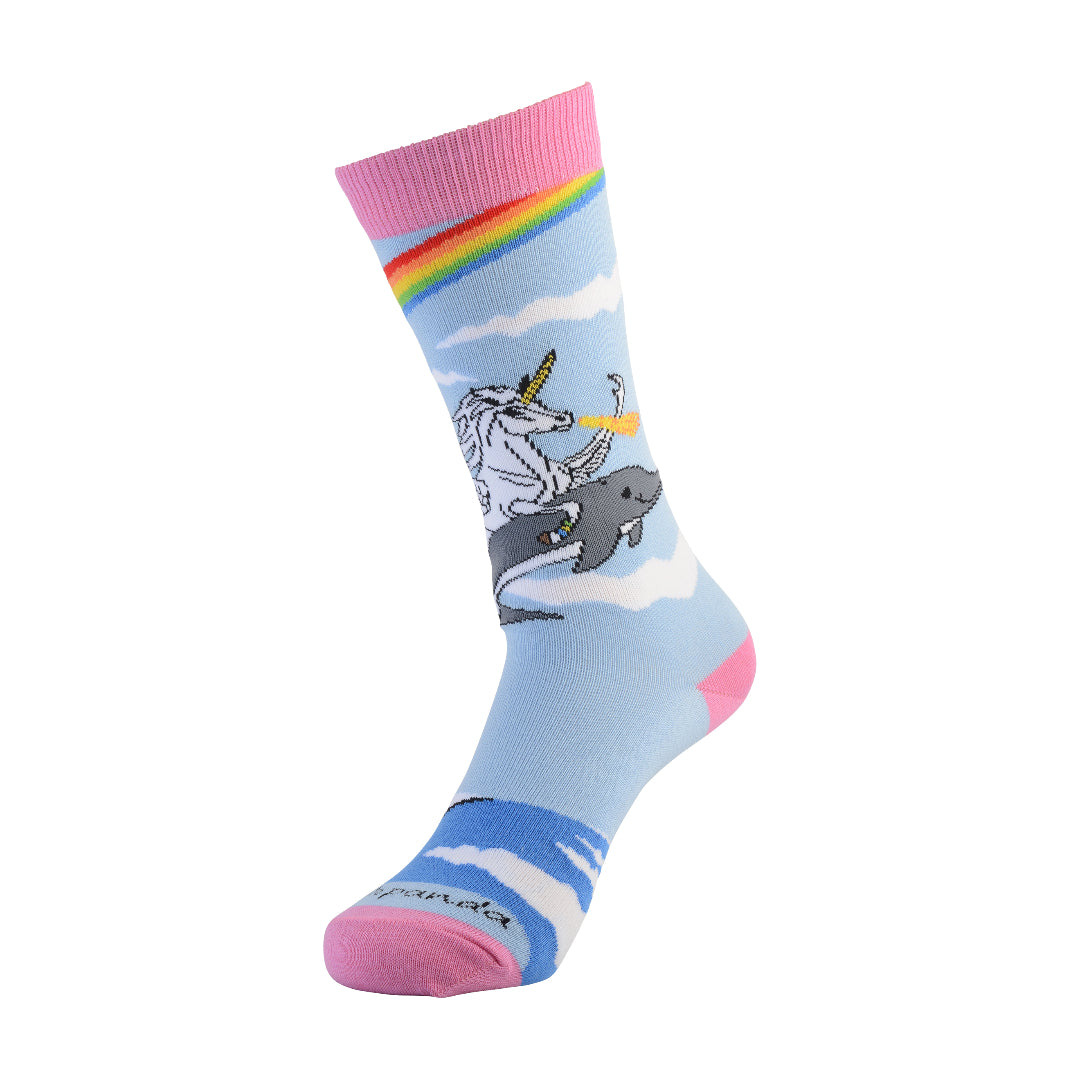Land of Dreams Socks - Fire Breathing Unicorn on a Dolphin!