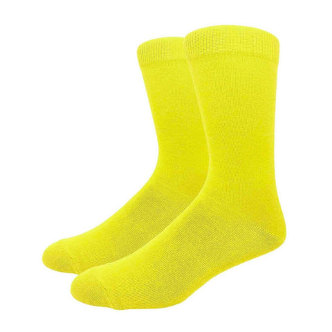 Solid Color Crew Cotton Dress Socks - Yellow