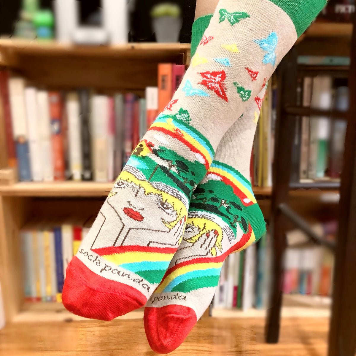 A Book Lovers Dream Sock with Butterflies from the Sock Panda, Dream Book