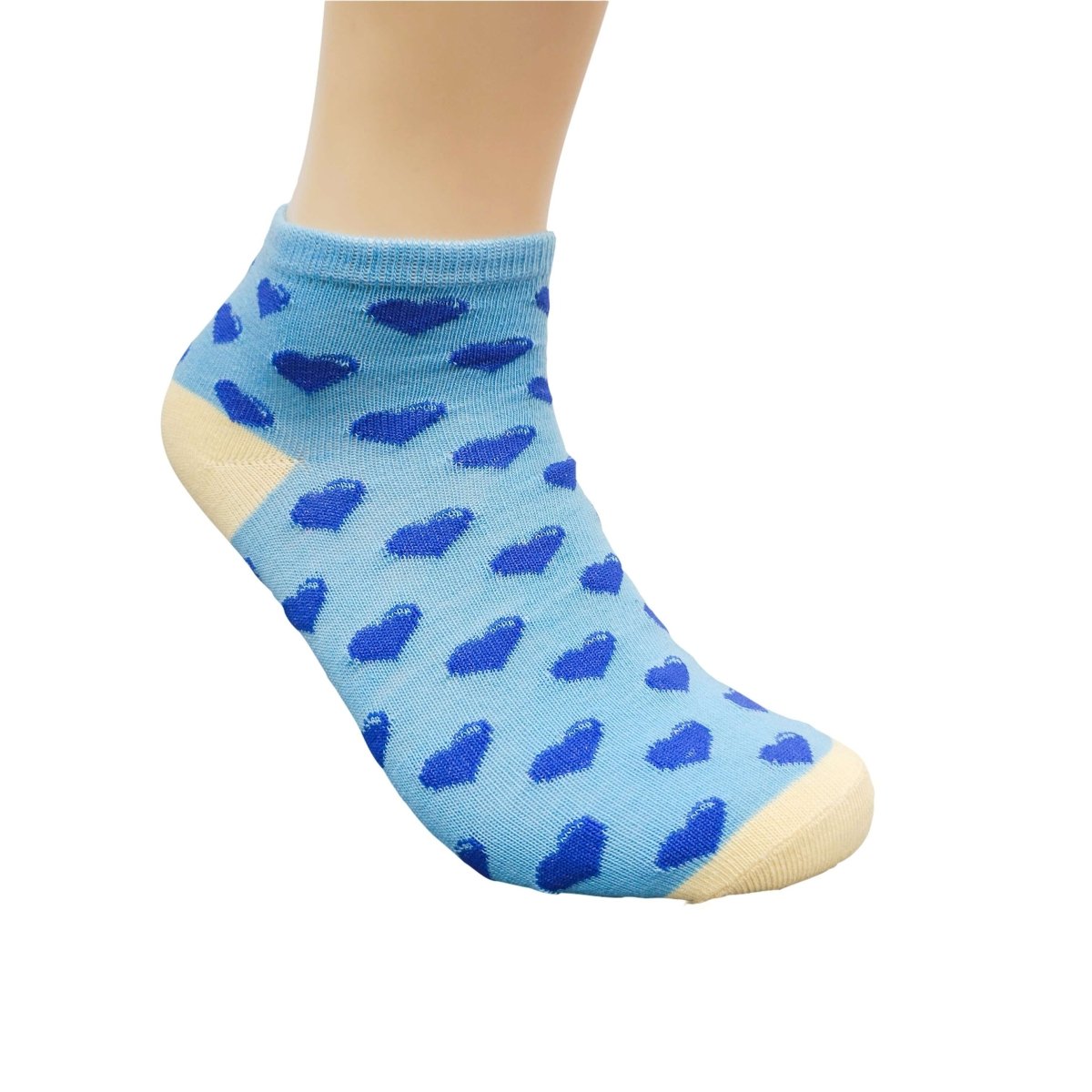Adorable Heart Patterned Ankle Socks (Adult Medium - Women's Shoe Sizes 5-10), Ankle Heart Blue
