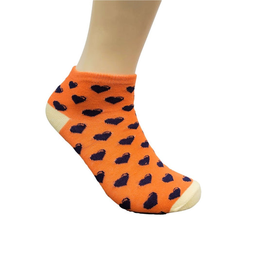 Adorable Heart Patterned Ankle Socks (Adult Medium - Women's Shoe Sizes 5 - 10) Ankle Heart Orange