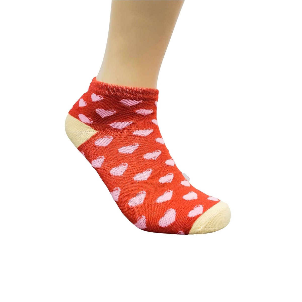 Adorable Heart Patterned Ankle Socks (Adult Medium - Women's Shoe Sizes 5-10), Ankle Heart Red