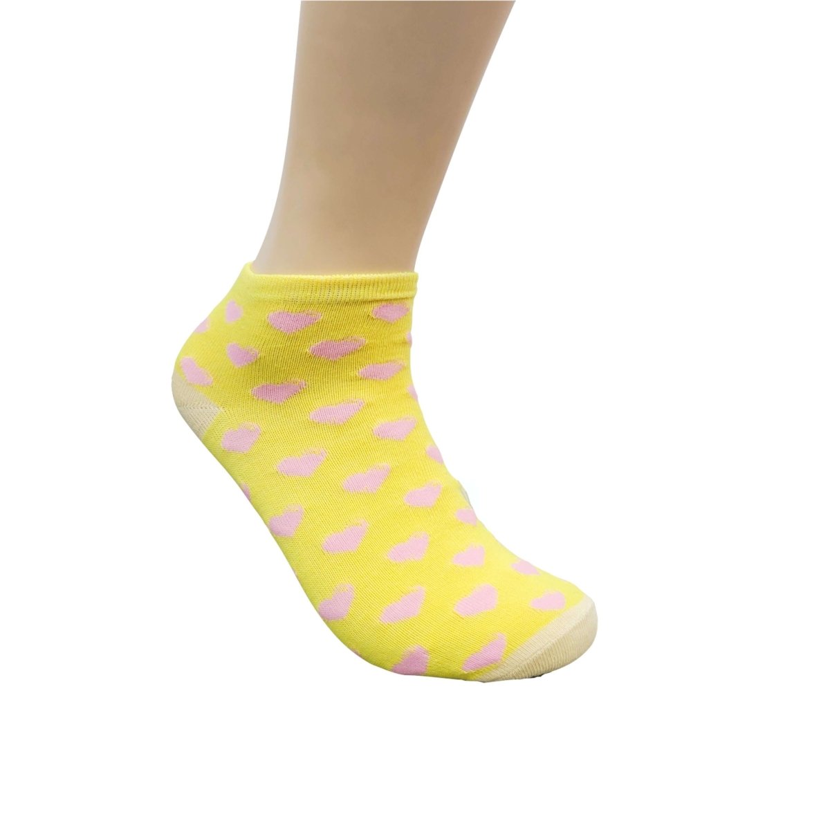 Adorable Heart Patterned Ankle Socks (Adult Medium - Women's Shoe Sizes 5-10), Ankle Heart Yellow