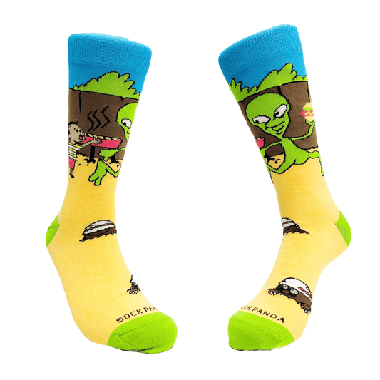 Alien Stealing a Hamburger at a BBQ Socks from the Sock Panda