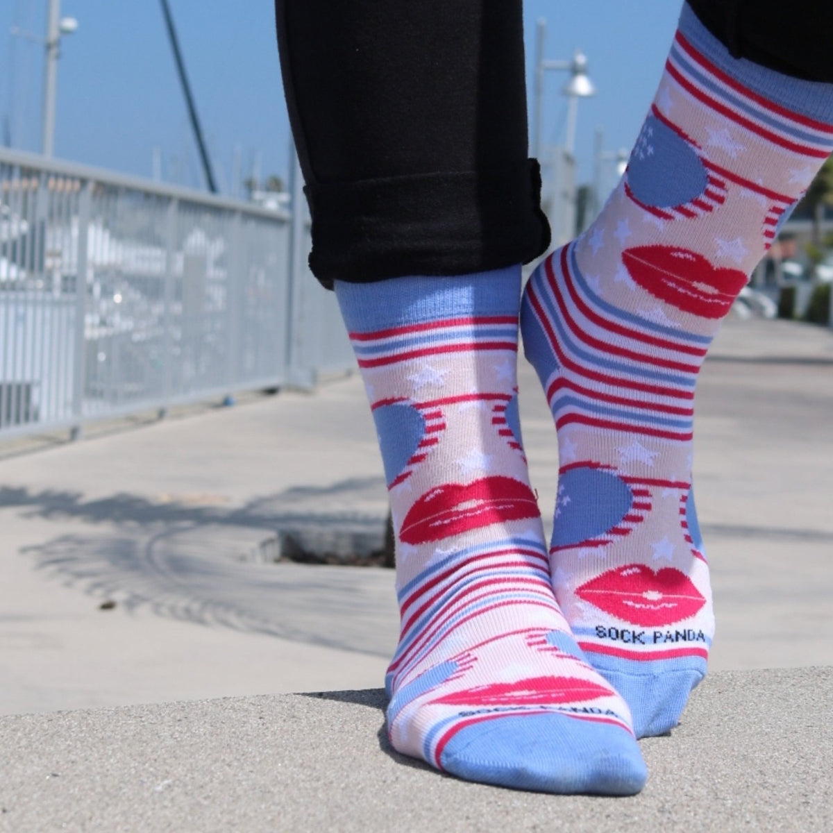 Amazing Reflective Sunglasses and Red Lips Socks from the Sock Panda, Woman Sunglass and Lips