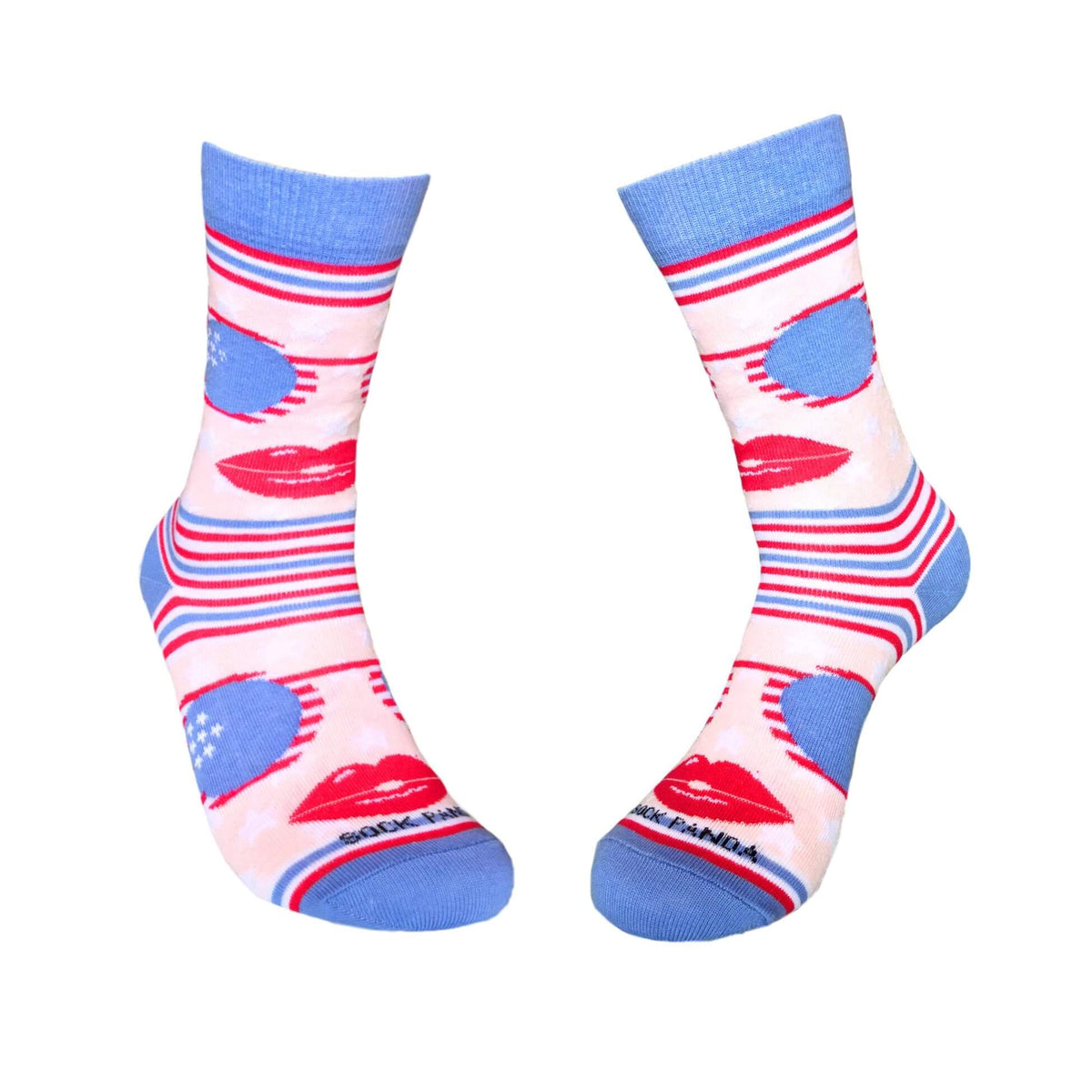 Amazing Reflective Sunglasses and Red Lips Socks from the Sock Panda, Woman Sunglass and Lips