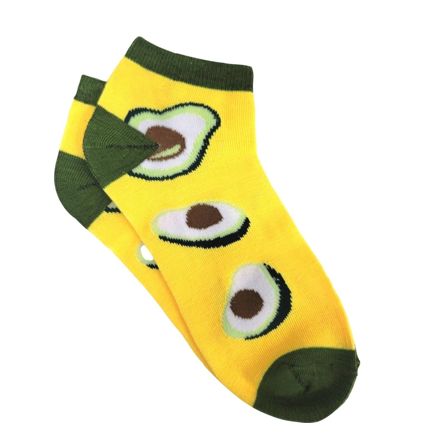 Avocado Pattern on a Yellow Ankle Sock (Adult Medium - Women's Shoe Sizes 5 - 10)