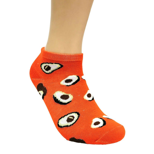 Avocado Pattern on an Orange Ankle Sock (Adult Medium - Women's Shoe Sizes 5 - 10)