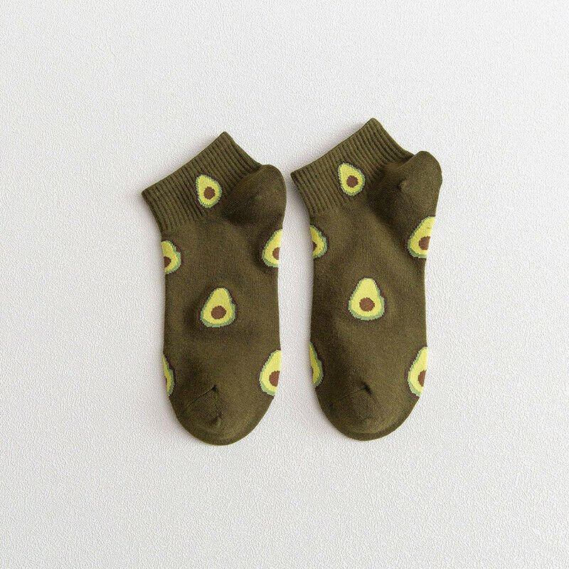 Avocado Patterned Short Ankle Socks (Adult Medium - Women's Shoe Sizes 5 - 10)