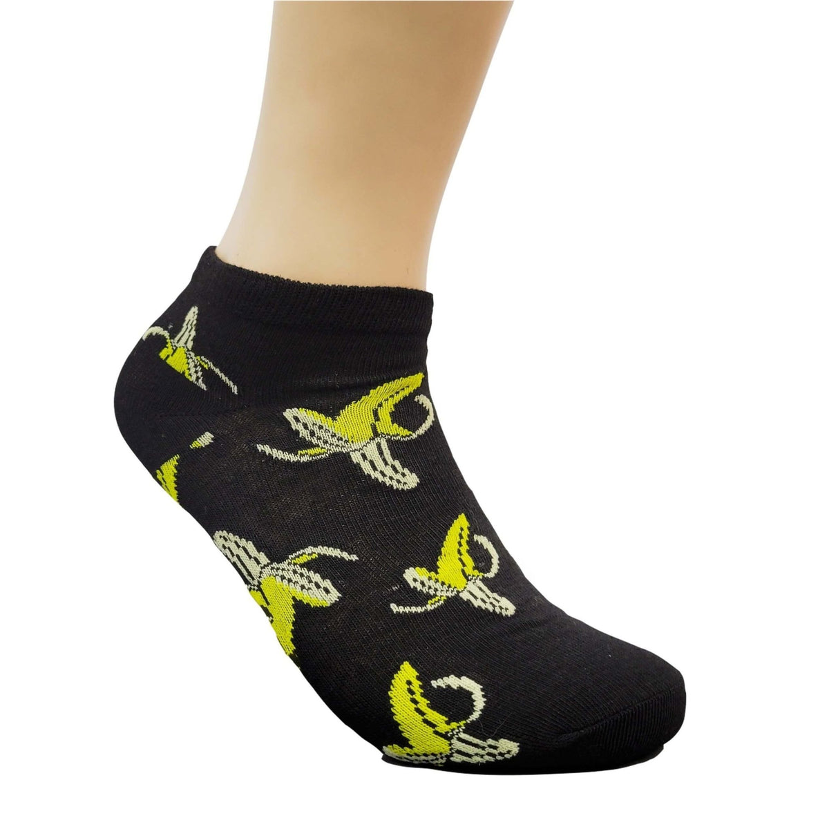 Banana Patterned Ankle Socks (Adult Medium - Women's Shoe Sizes 5-10), Banana Ankle Black-1