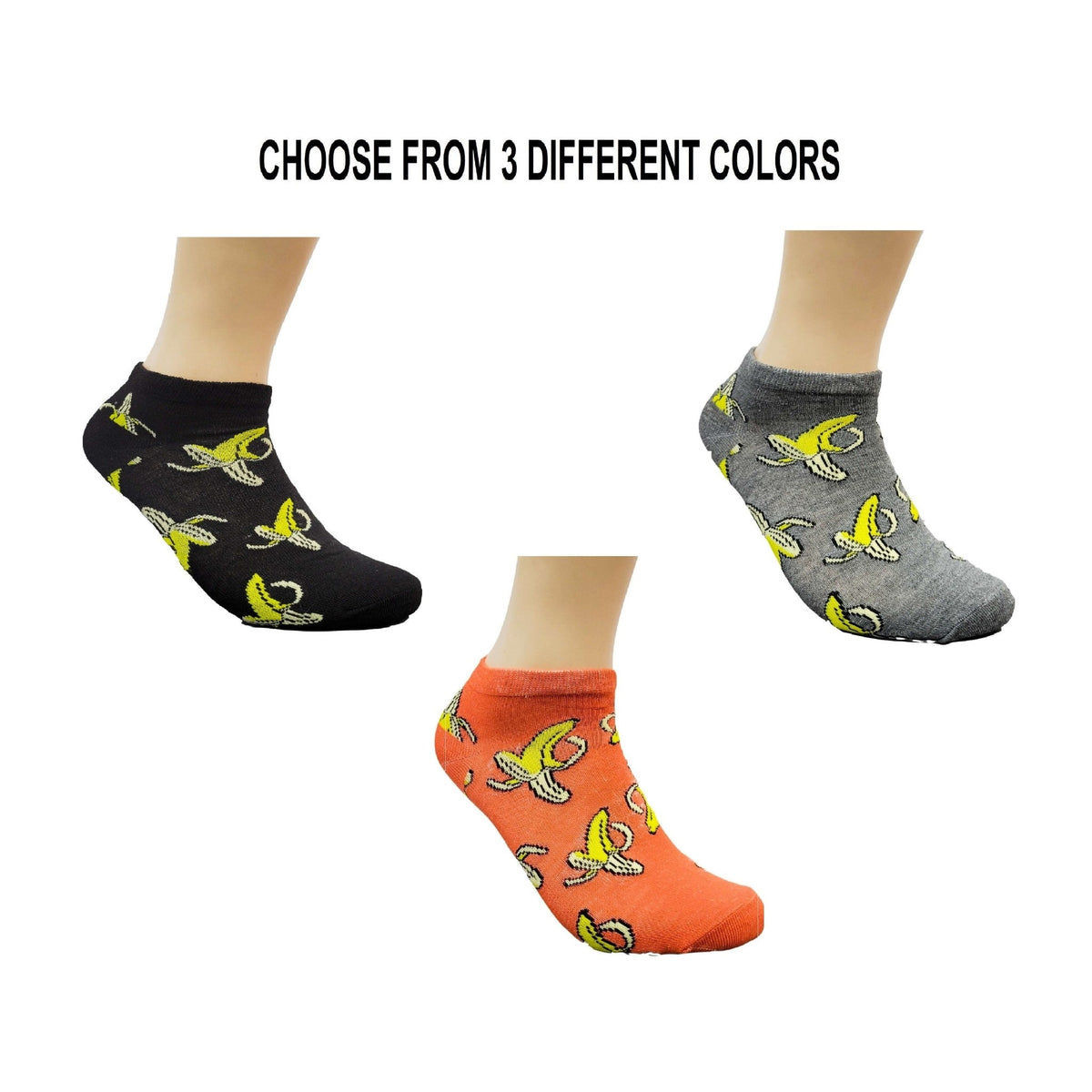 Banana Patterned Ankle Socks (Adult Medium - Women's Shoe Sizes 5-10), Banana Ankle Black-1