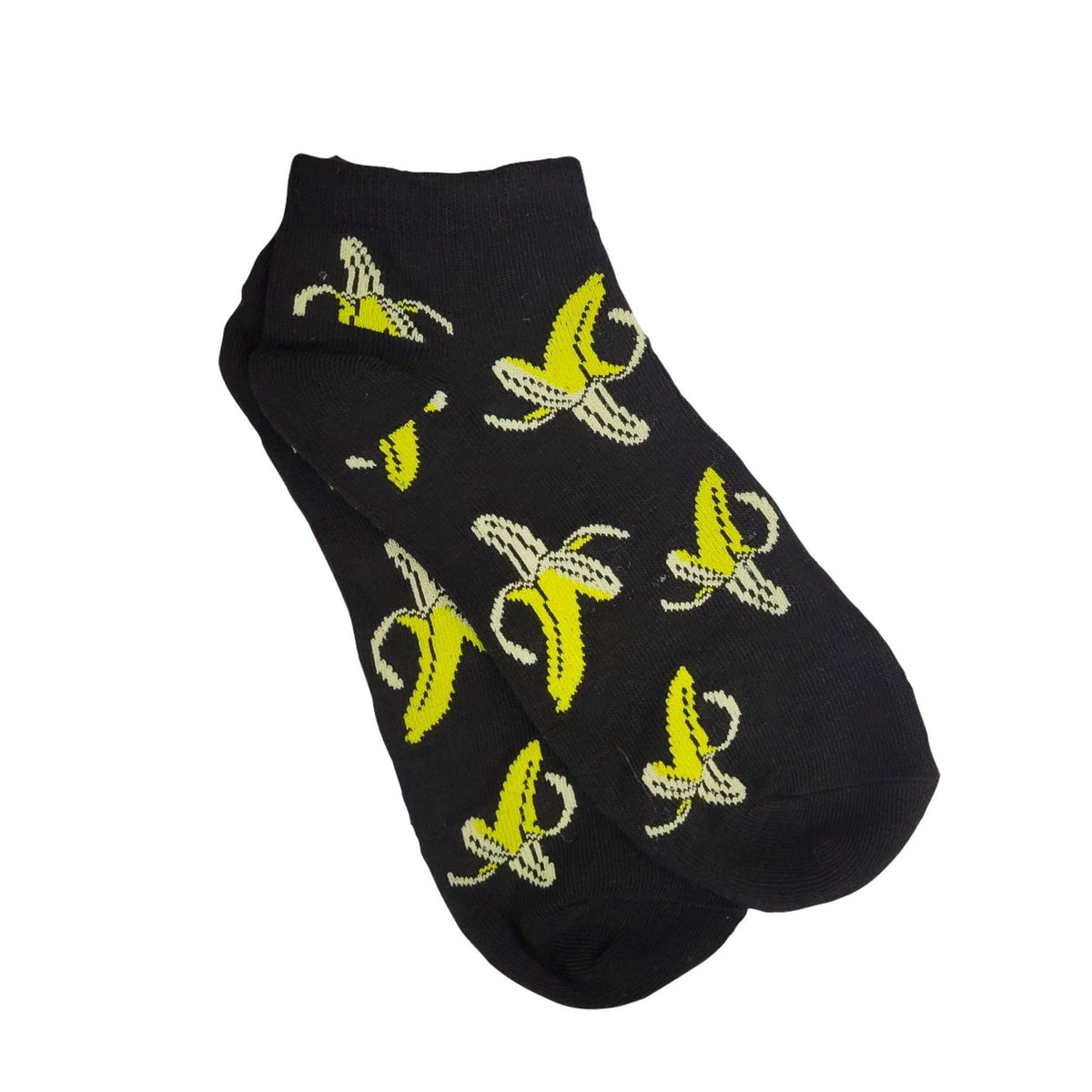 Banana Patterned Ankle Socks (Adult Medium - Women's Shoe Sizes 5-10), Banana Ankle Black-1