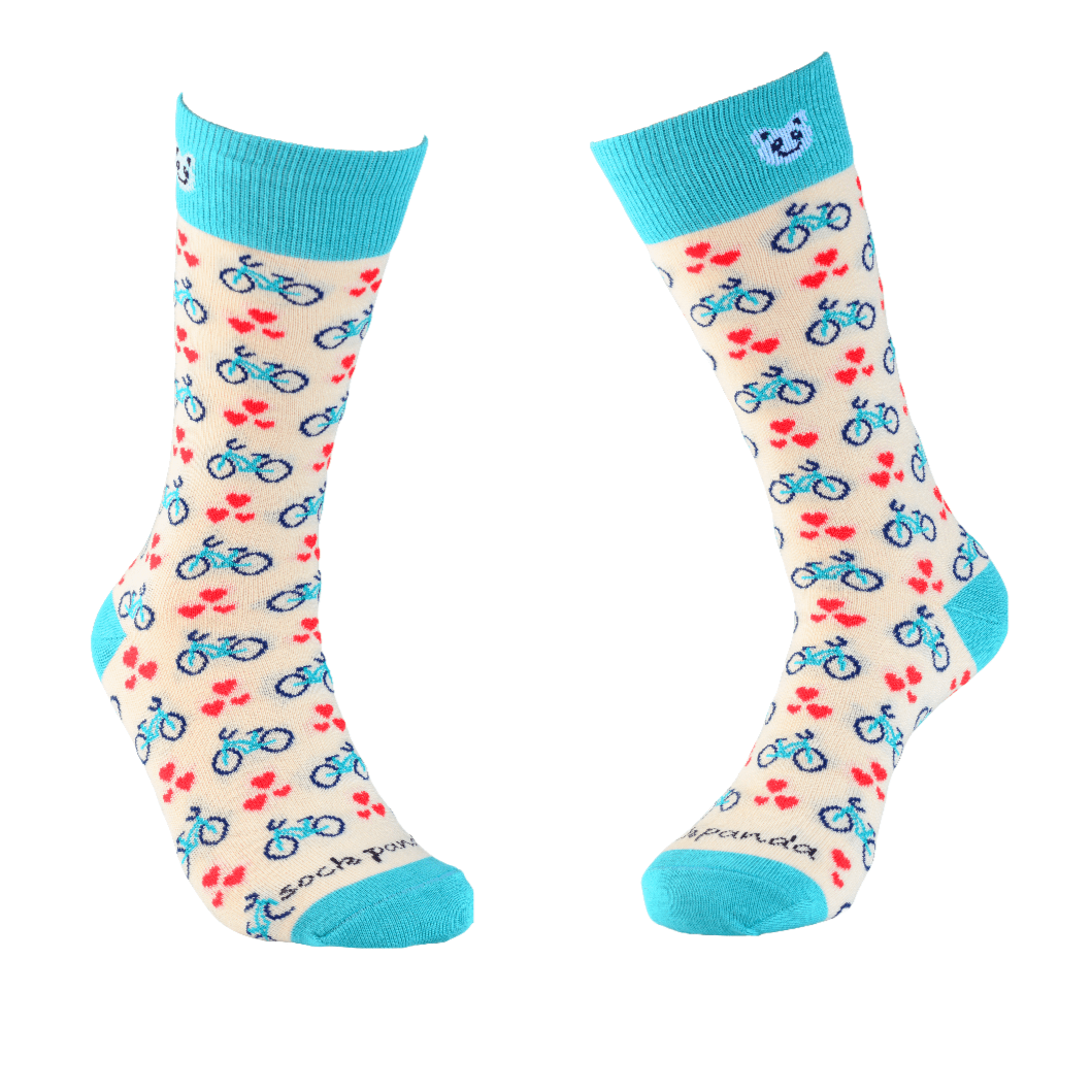 Bicycles & Hearts Patterned Socks from the Sock Panda, Bike and Hearts