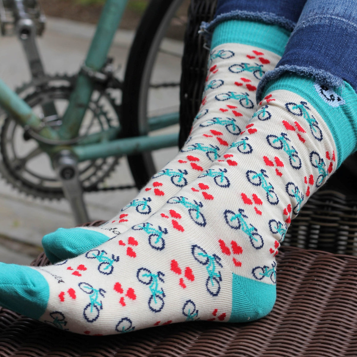 Bicycles & Hearts Patterned Socks from the Sock Panda, Bike and Hearts