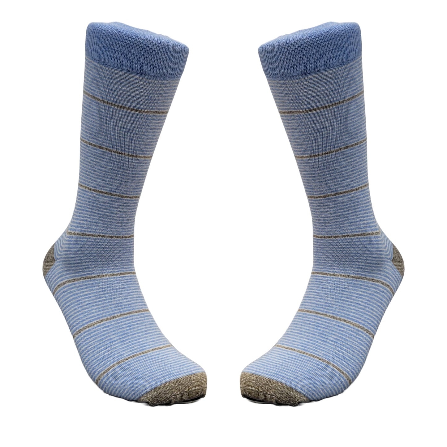 Blue and Beige Striped Pattern Dress Socks (Adult Large - Men's Shoe Sizes 8 - 12)