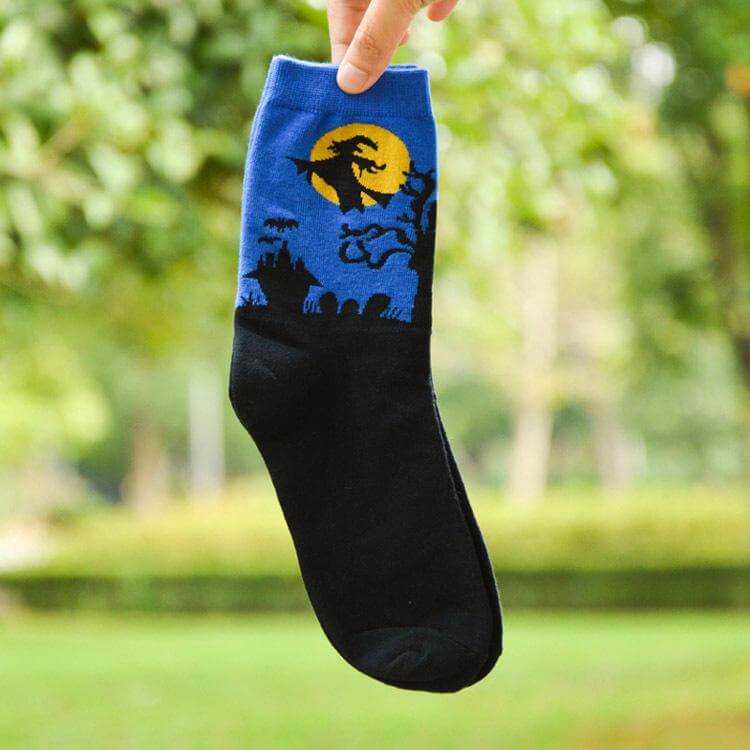 Blue Witch Flying by the Moon Socks, blue witch