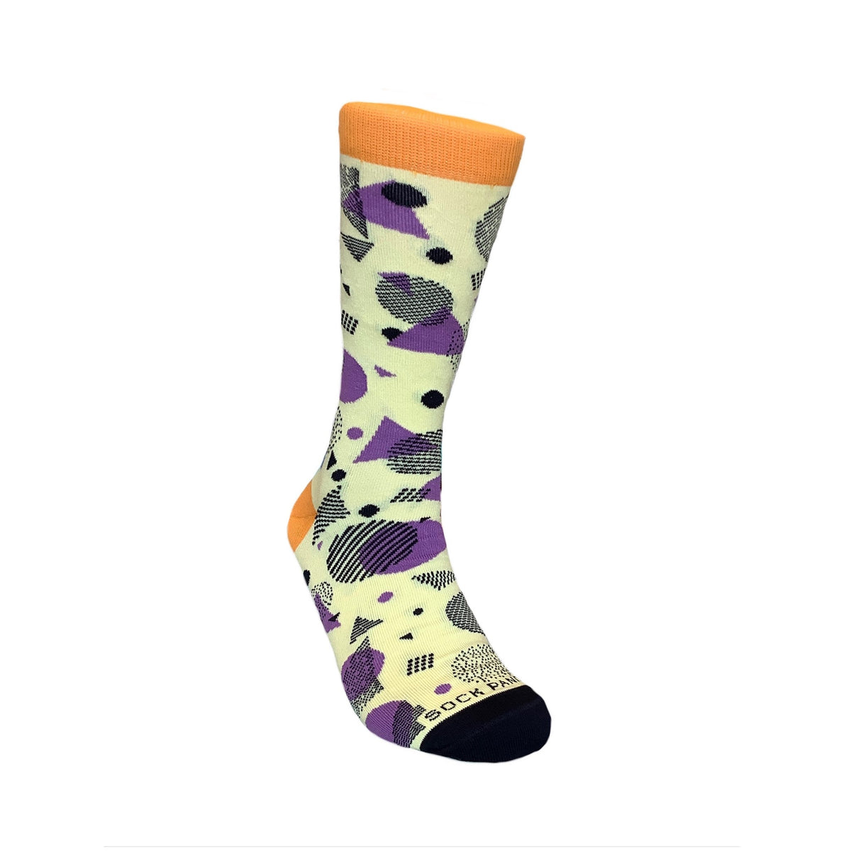 Bright Pop Art Yellow and Purple Patterned Socks from the Sock Panda, Pop Art