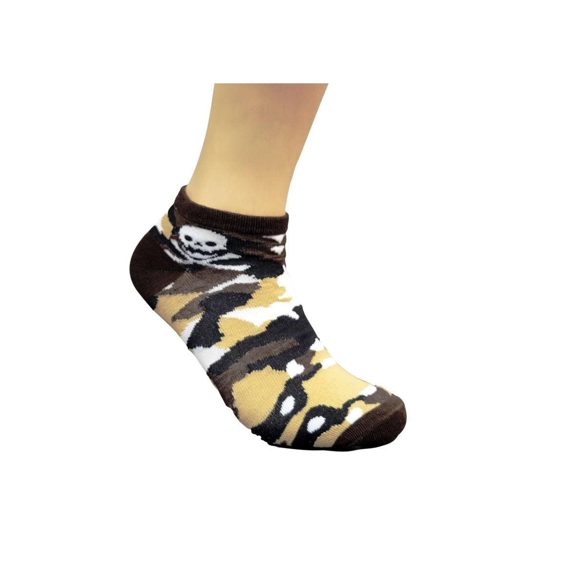 Camouflage With Skulls Ankle Socks (Adult Medium - Women's Shoe Sizes 5-10), Camouflage Skull-Brown