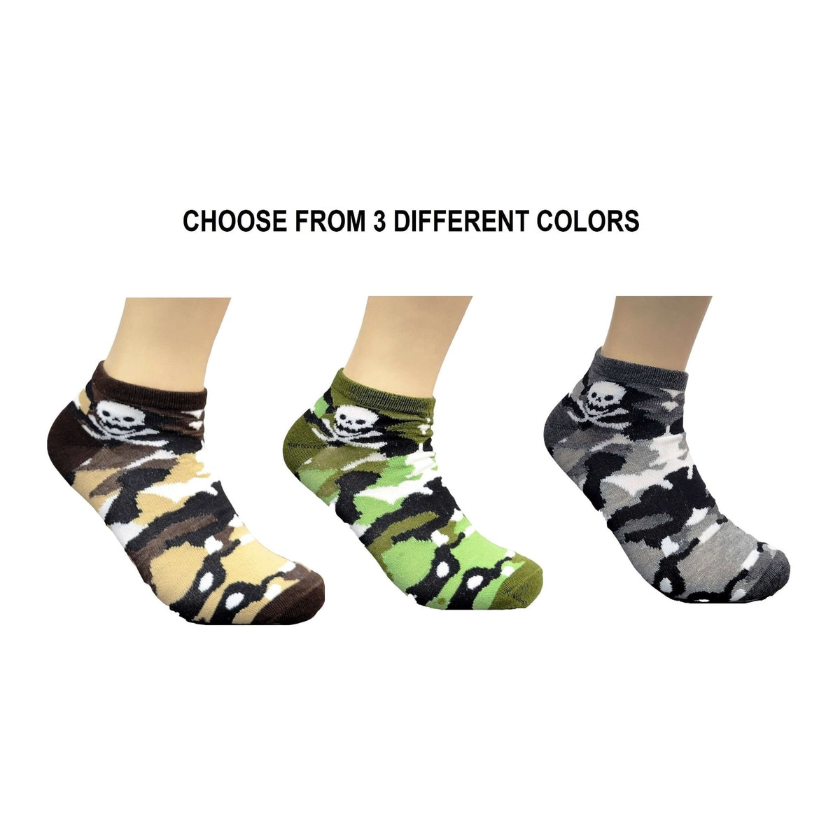 Camouflage With Skulls Ankle Socks (Adult Medium - Women's Shoe Sizes 5-10), Camouflage Skull-Brown