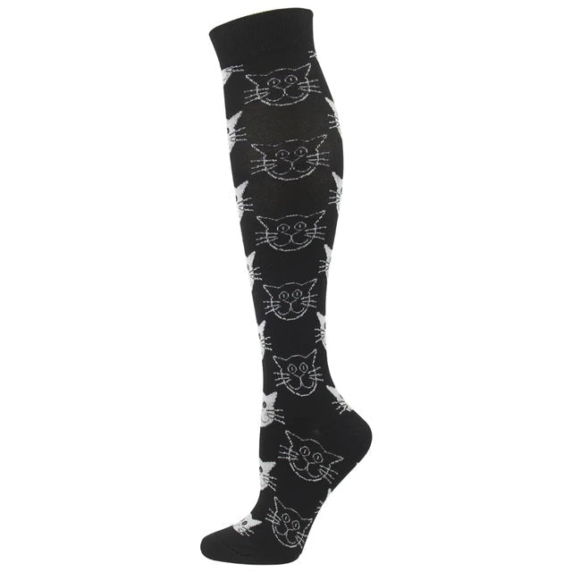 Cat Face Patterned Knee High (Compression Socks), HappyCatCompMd