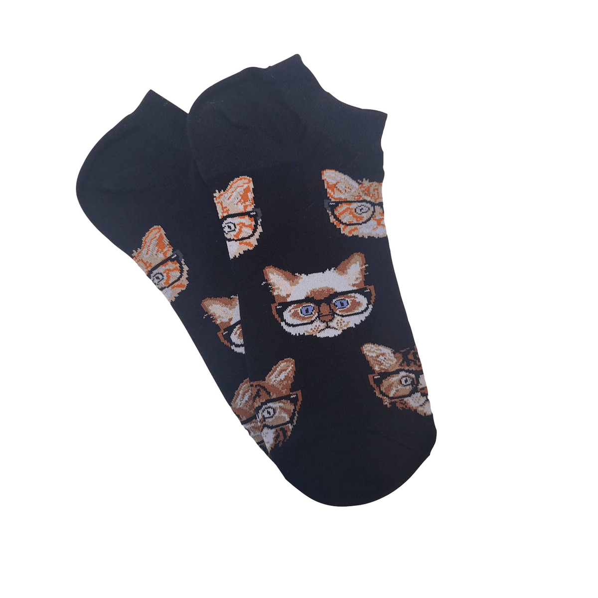Cat Wearing Glasses Patterned Ankle Socks (Adult Large - Men's Shoe Sizes 8-12), Catanklelg