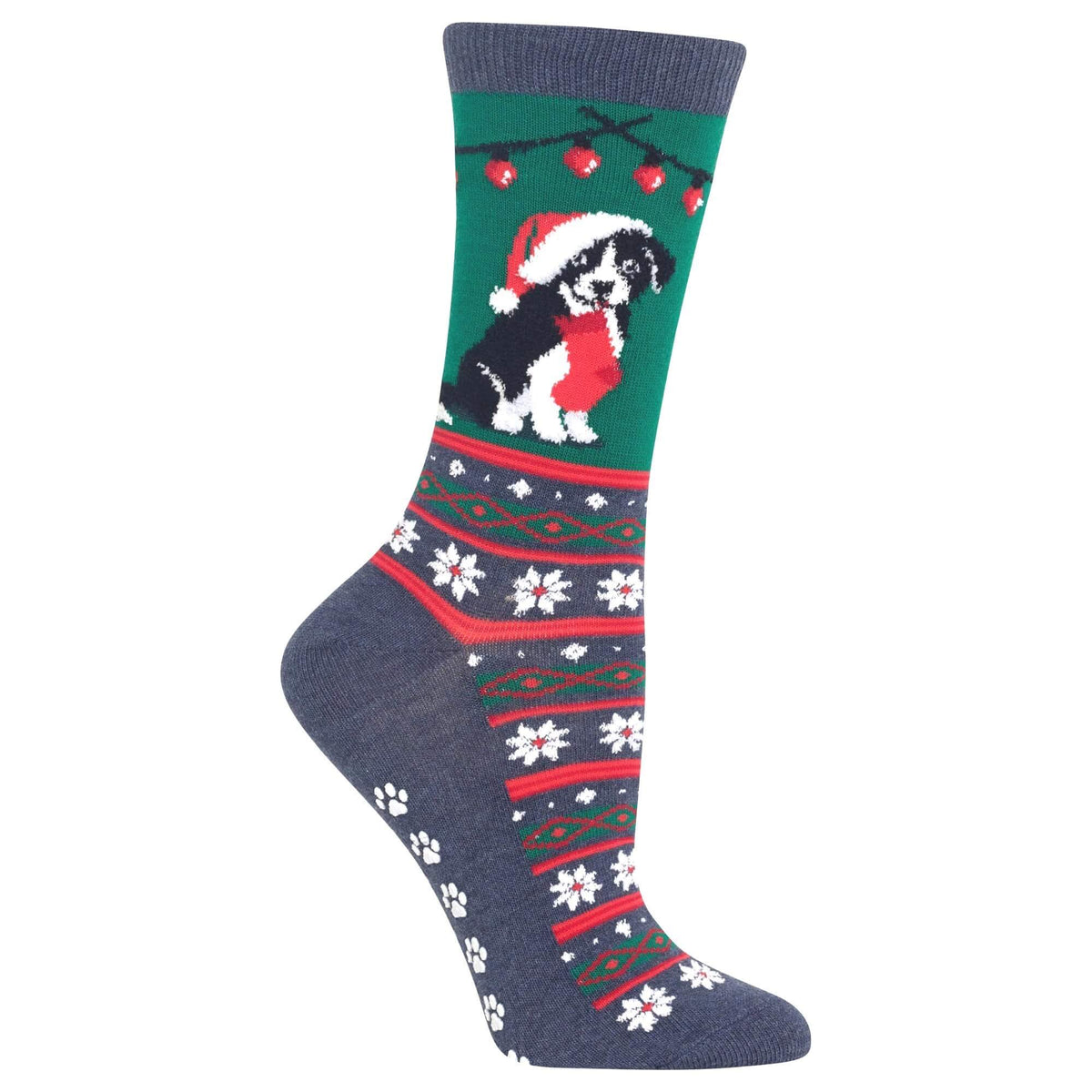 Christmas Border Collie Socks (Adult Medium - Women's Shoe Sizes 5 - 10) - Gray or Green