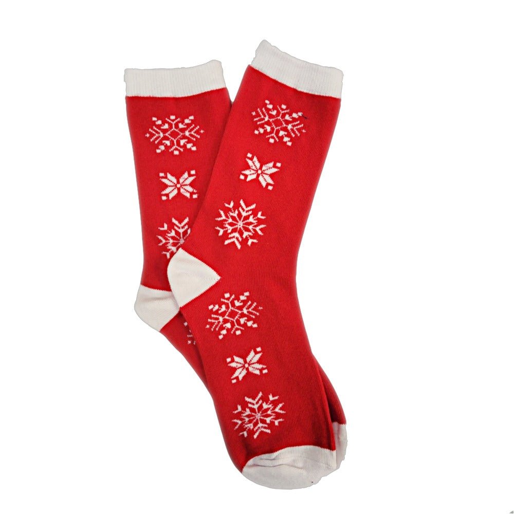 Christmas Holiday Socks (Adult Medium - Women's Shoe Sizes 5-10), Red Snowflake