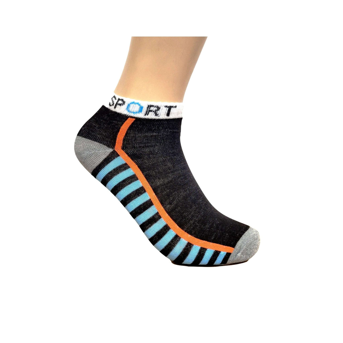 Classic Sport Ankle Socks (Adult Large - Men's Shoe Sizes 8-12), BW Sport Stripe