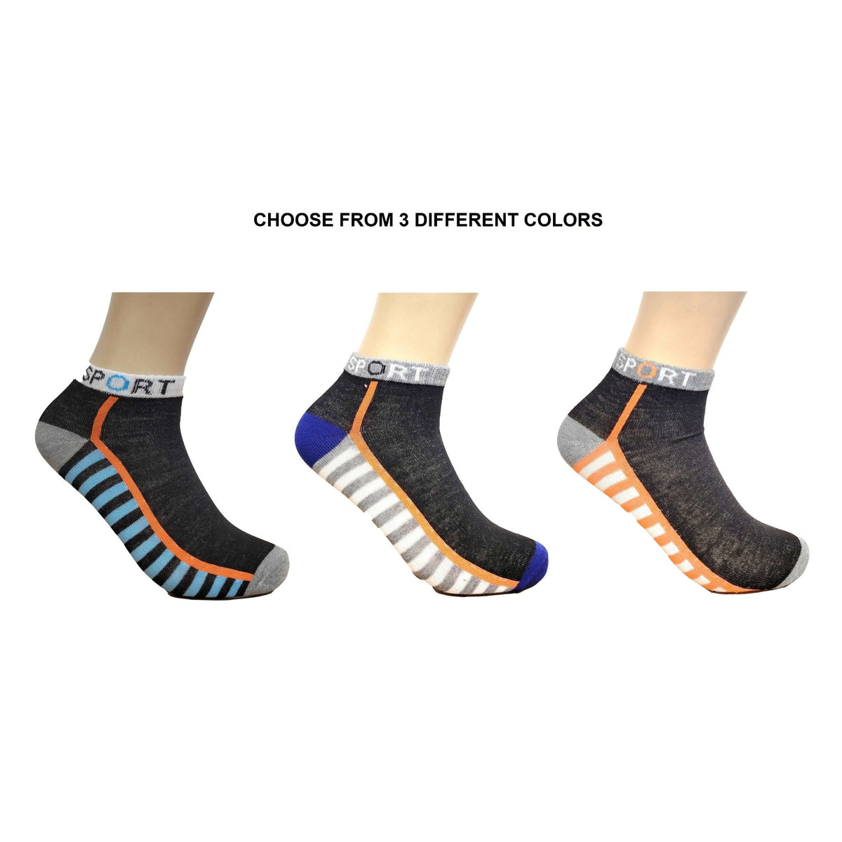 Classic Sport Ankle Socks (Adult Large - Men's Shoe Sizes 8-12), BW Sport Stripe