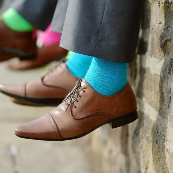 Solid Color Crew Cotton Dress Socks - Turquoise