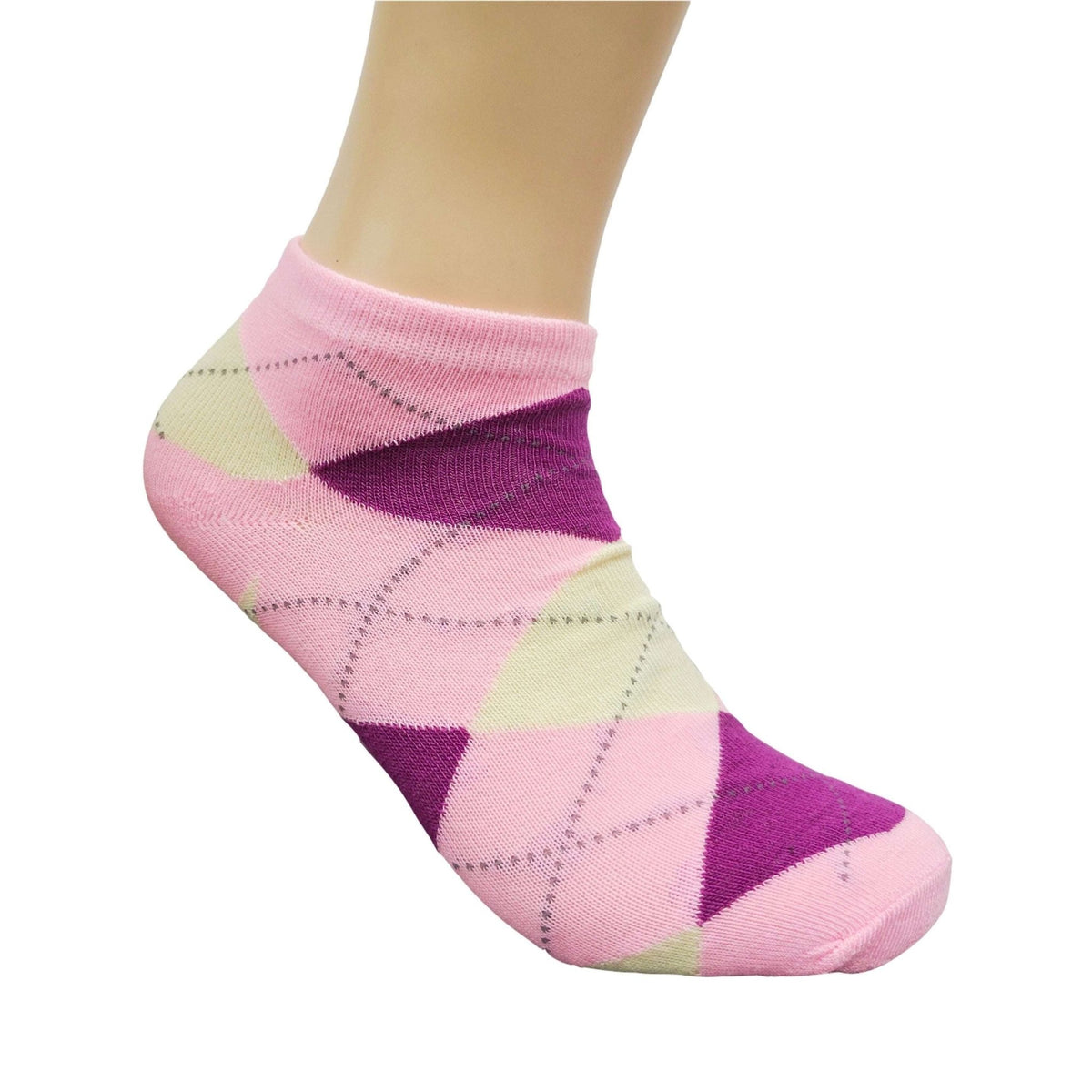 Colorful Argyle Ankle Socks (Adult Medium - Women's Shoe Sizes 5-10), Argyle Ankle White