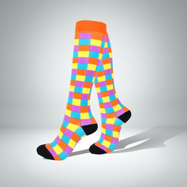 Colorful Checkered Pattern Knee High (Compression Socks), ColCheckCompMd