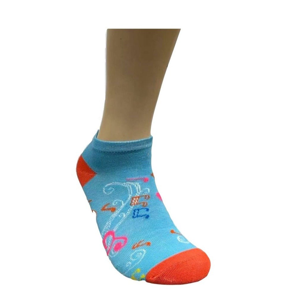 Colorful Music Note Pattern Ankle Socks (Adult Medium - Women's Shoe Sizes 5-10), Blue Music Ankle