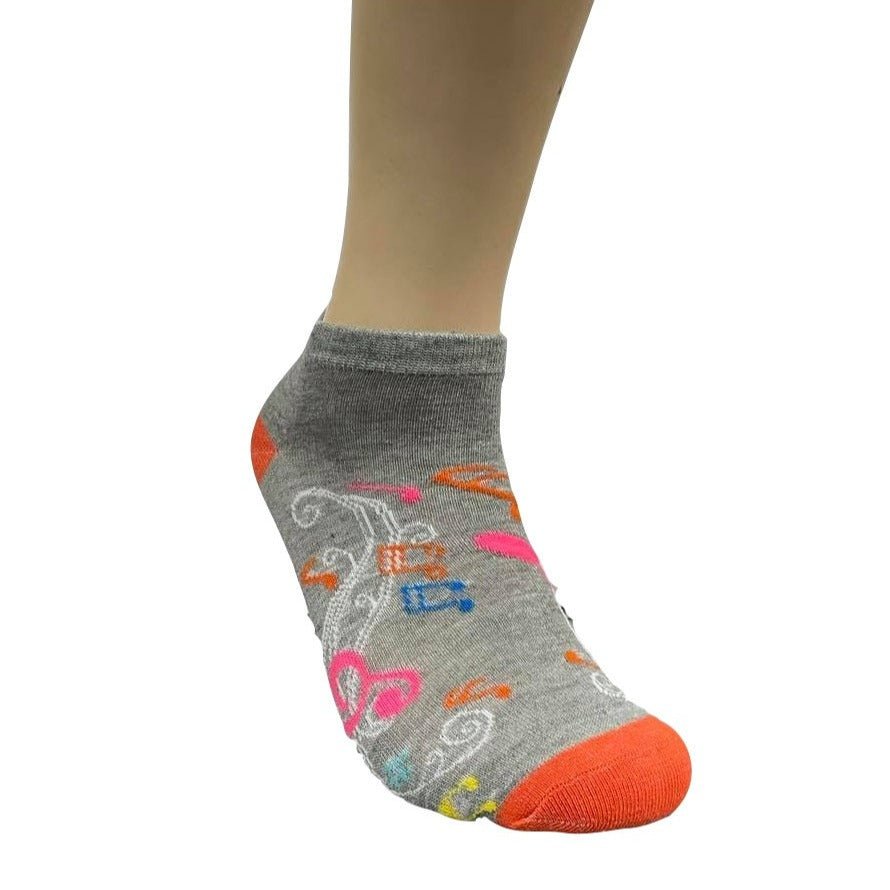 Colorful Music Note Pattern Ankle Socks (Adult Medium - Women's Shoe Sizes 5-10), Gray Music Ankle