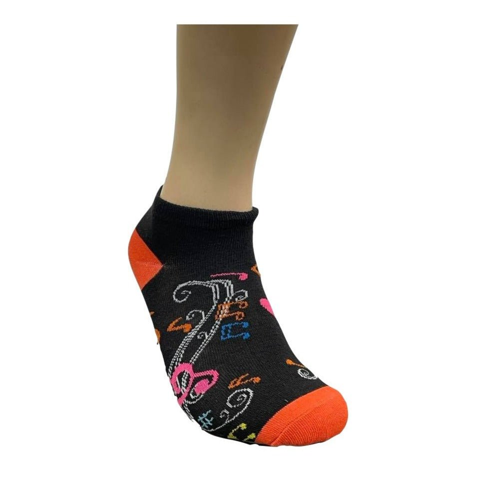 Colorful Music Note Pattern Ankle Socks (Adult Medium - Women's Shoe Sizes 5-10), BLack Music Ankle