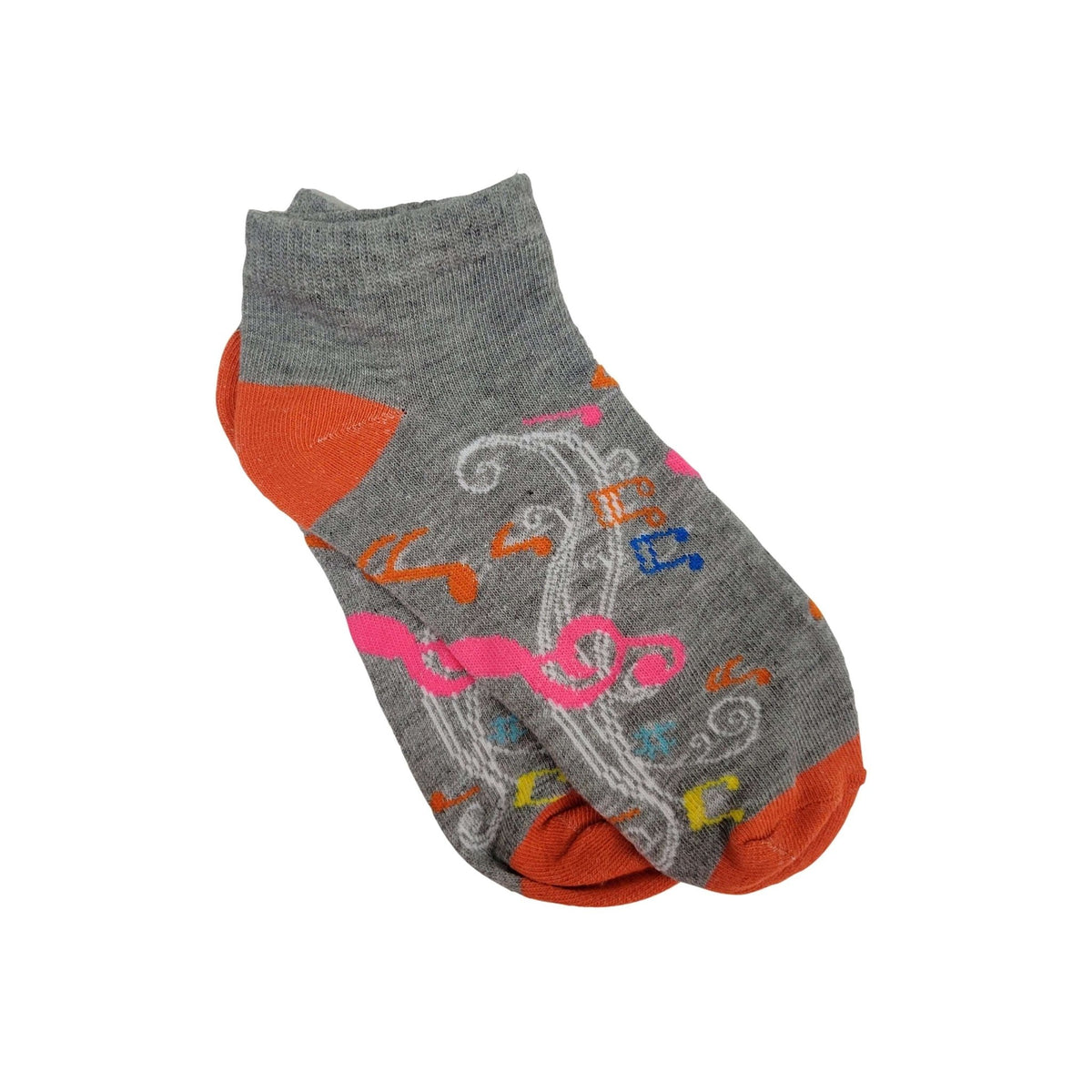 Colorful Music Note Pattern Ankle Socks (Adult Medium - Women's Shoe Sizes 5-10), Gray Music Ankle