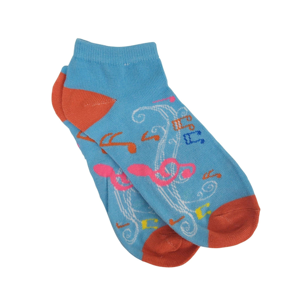 Colorful Music Note Pattern Ankle Socks (Adult Medium - Women's Shoe Sizes 5-10), Blue Music Ankle