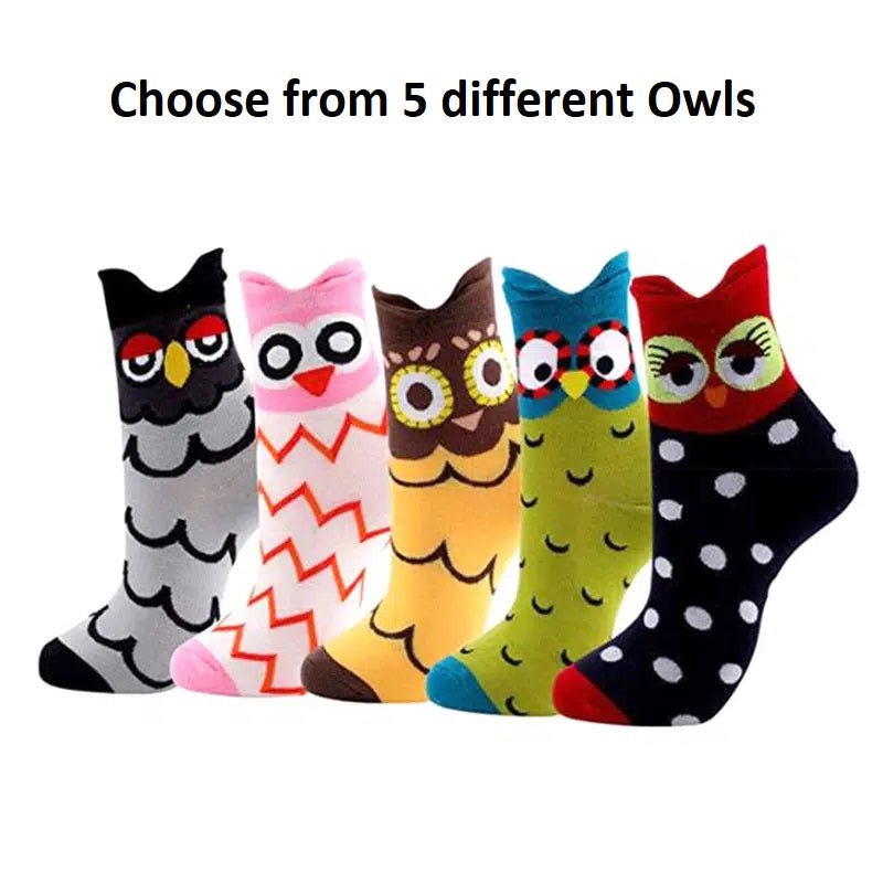 Colorful Owl Crew Socks (Adult Medium - Women's Shoe Sizes 5-10), GrayOwlMd