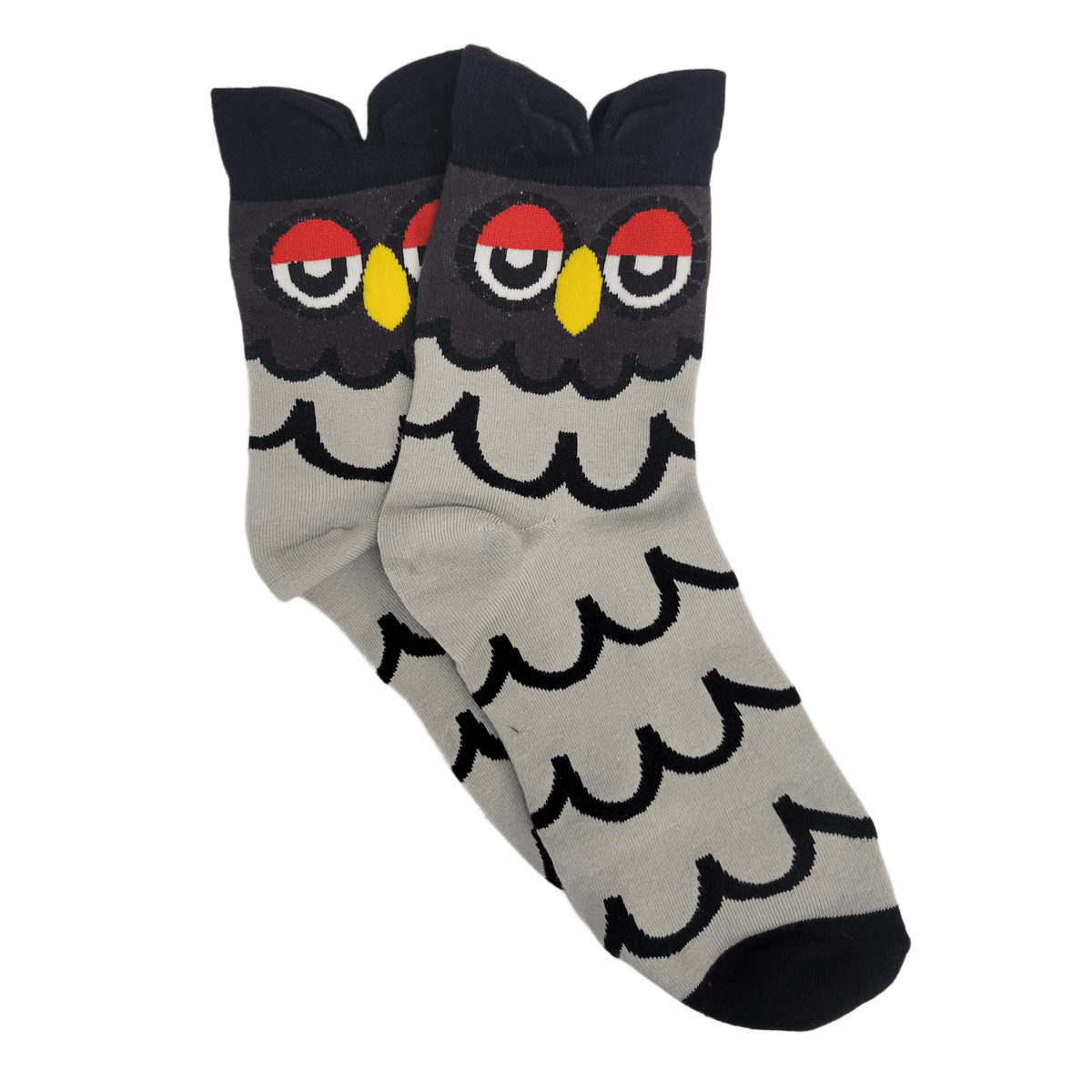 Colorful Owl Crew Socks (Adult Medium - Women's Shoe Sizes 5-10), GrayOwlMd