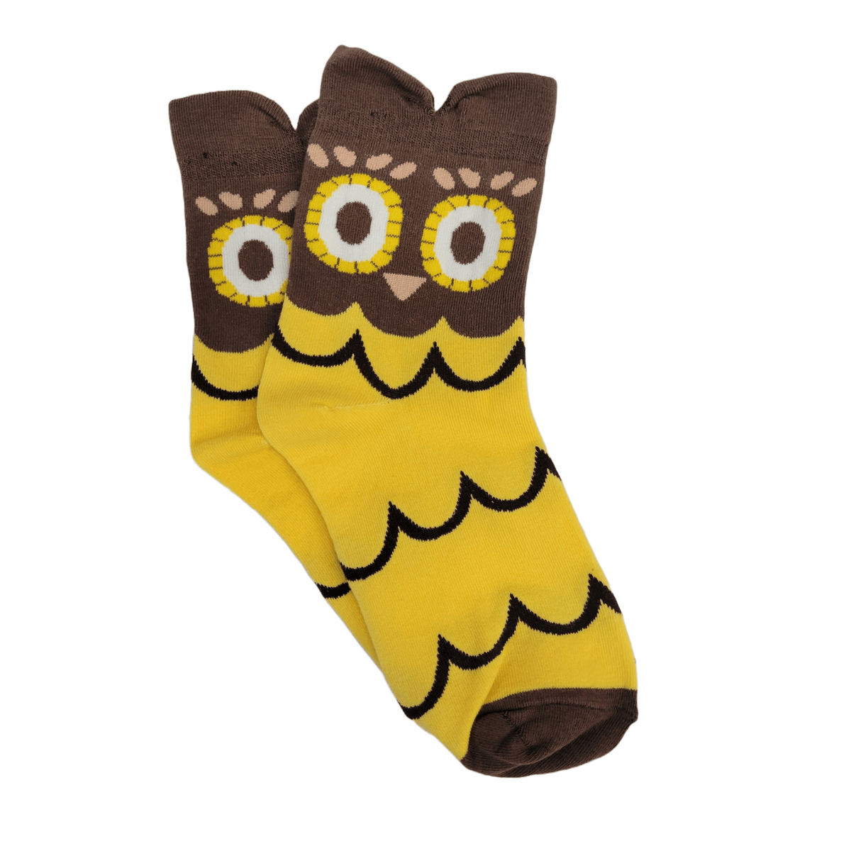 Colorful Owl Crew Socks (Adult Medium - Women's Shoe Sizes 5-10), YellowOwlMd