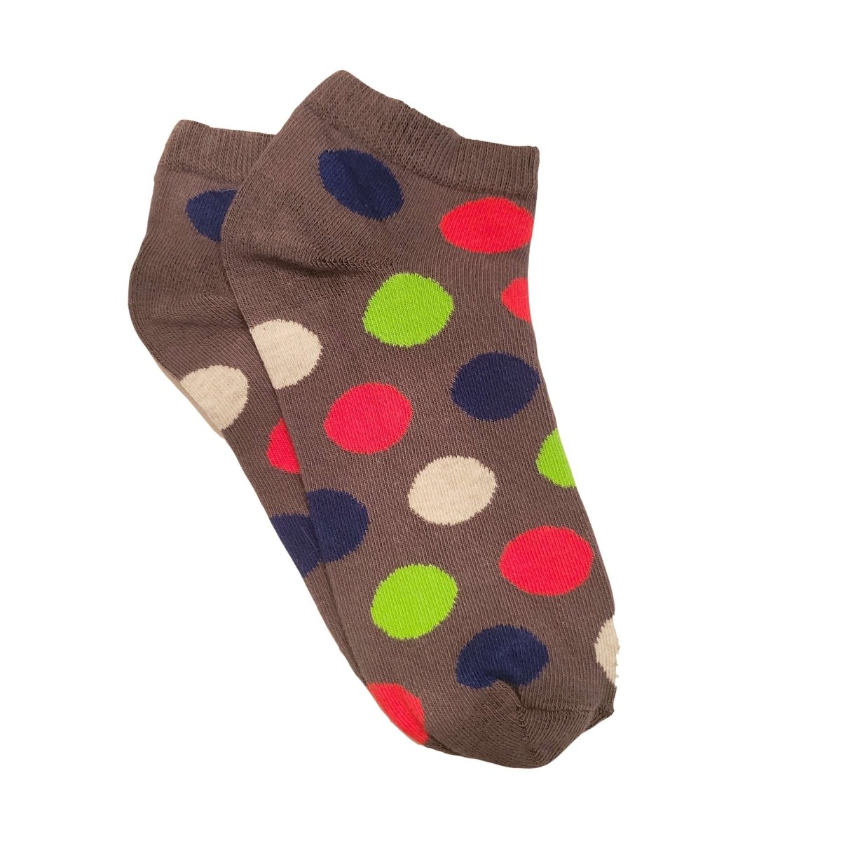 Colorful Polka Dot Patterned Ankle Socks (Adult Medium - Women's Shoe Sizes 5 - 10) Navy Blue Orange Dots