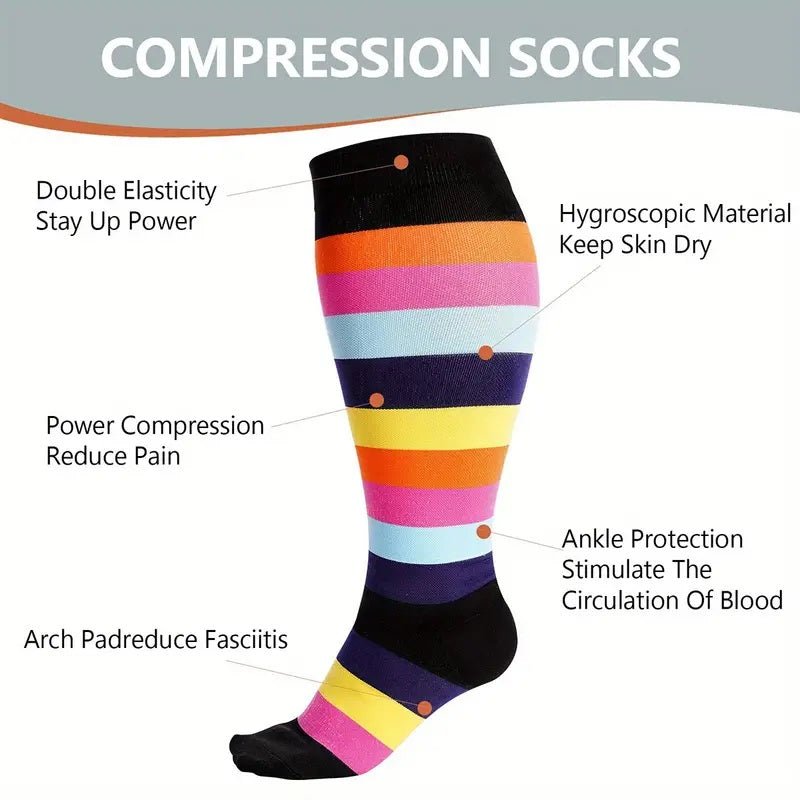 Colorful Striped Knee High (Compression Socks), ColorStripComp-2XL