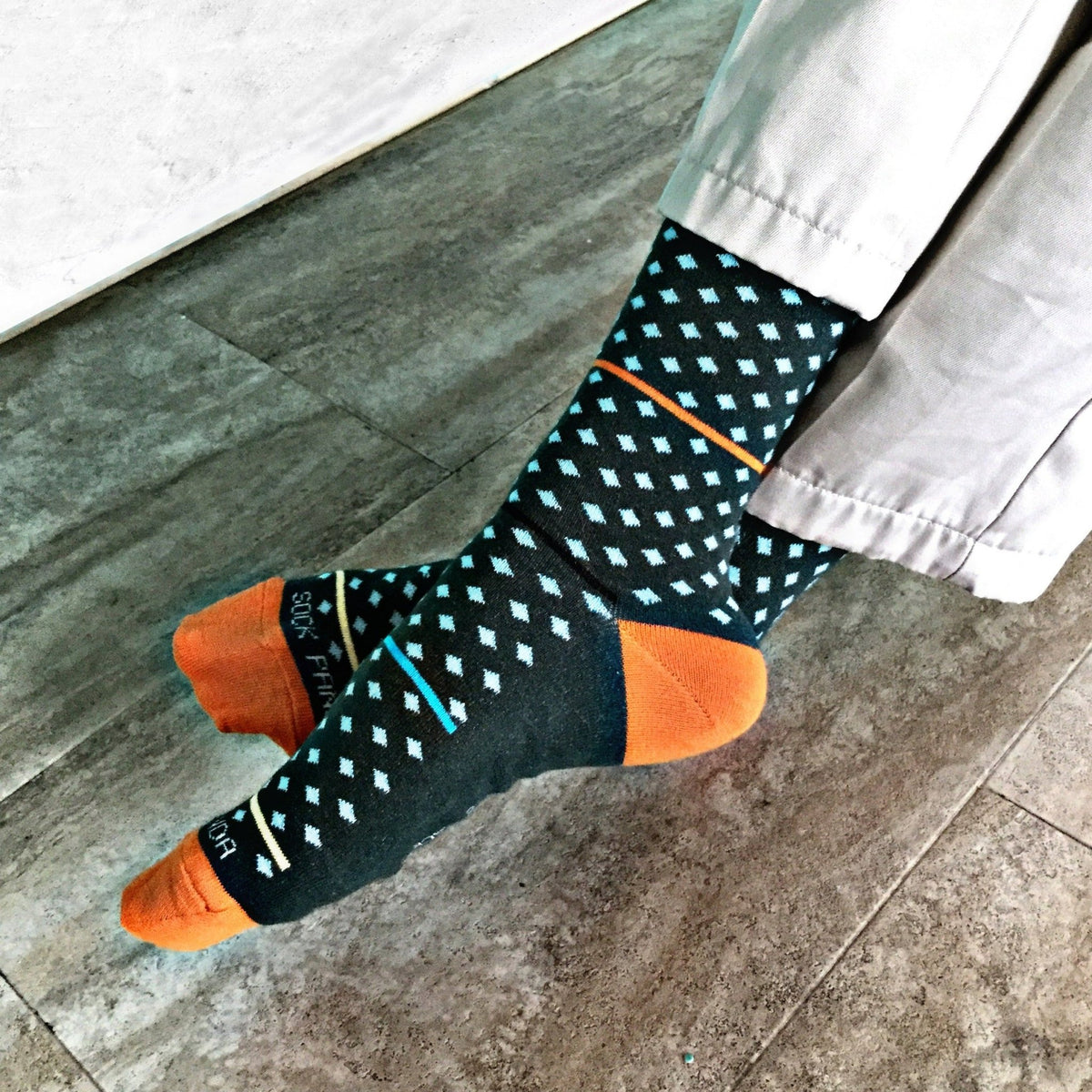 Dark Olive Green with Blue Diamonds Patterned Office Socks, Green and Blue Diamond