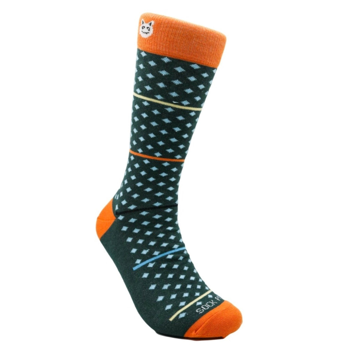 Dark Olive Green with Blue Diamonds Patterned Office Socks, Green and Blue Diamond
