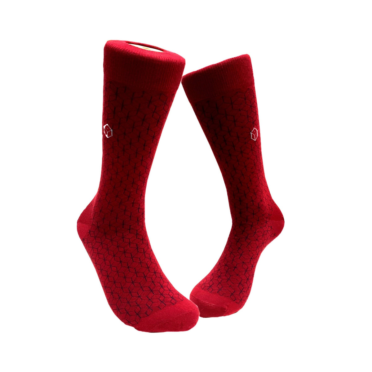 Dark Red 3D Cubed Office Socks (Adult Large - Men's Shoe Sizes 8-12), Red3DCubeLg
