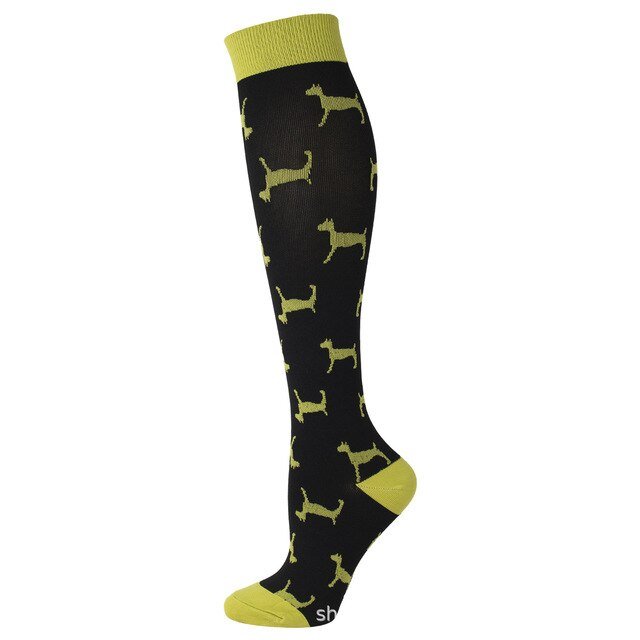 Dog Pattern Knee High - Black (Compression Socks), DogCompSM