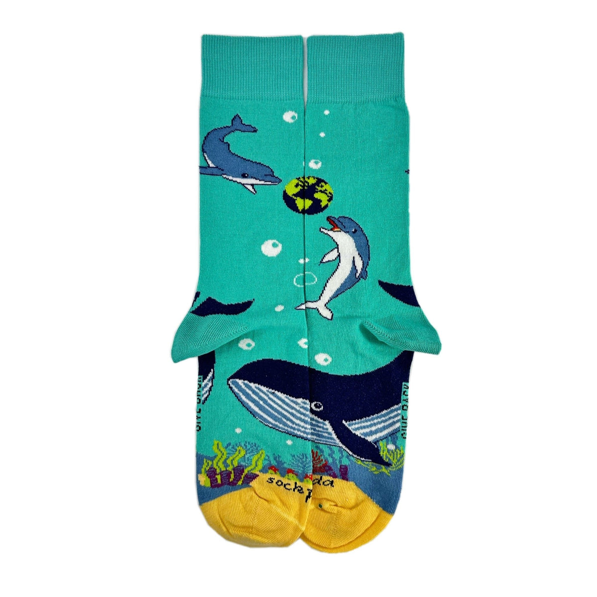Dolphins and the Earth Socks from the Sock Panda (Adult Medium - Women's Shoe Sizes 5-10), DolphinEarthMd