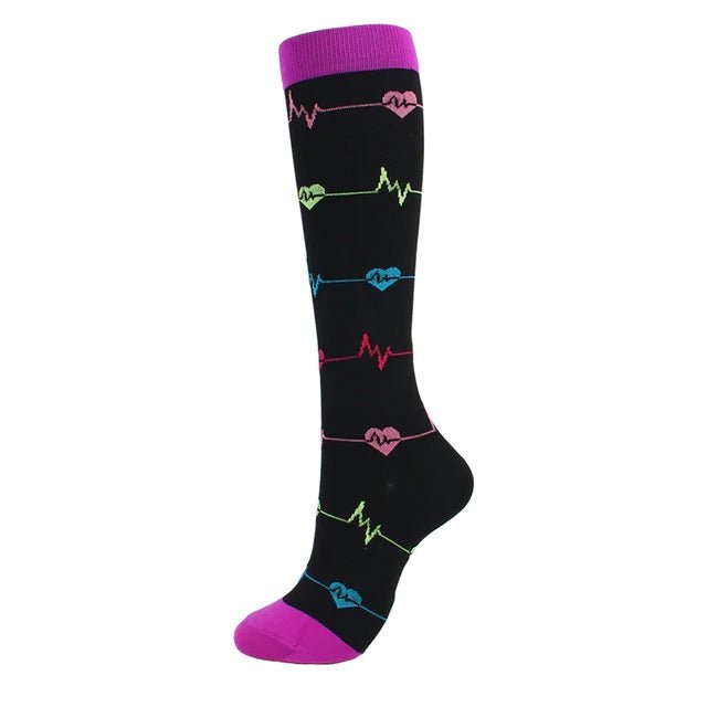 EKG Heart Patterned Knee High - Black (Compression Socks), HeartCompSM
